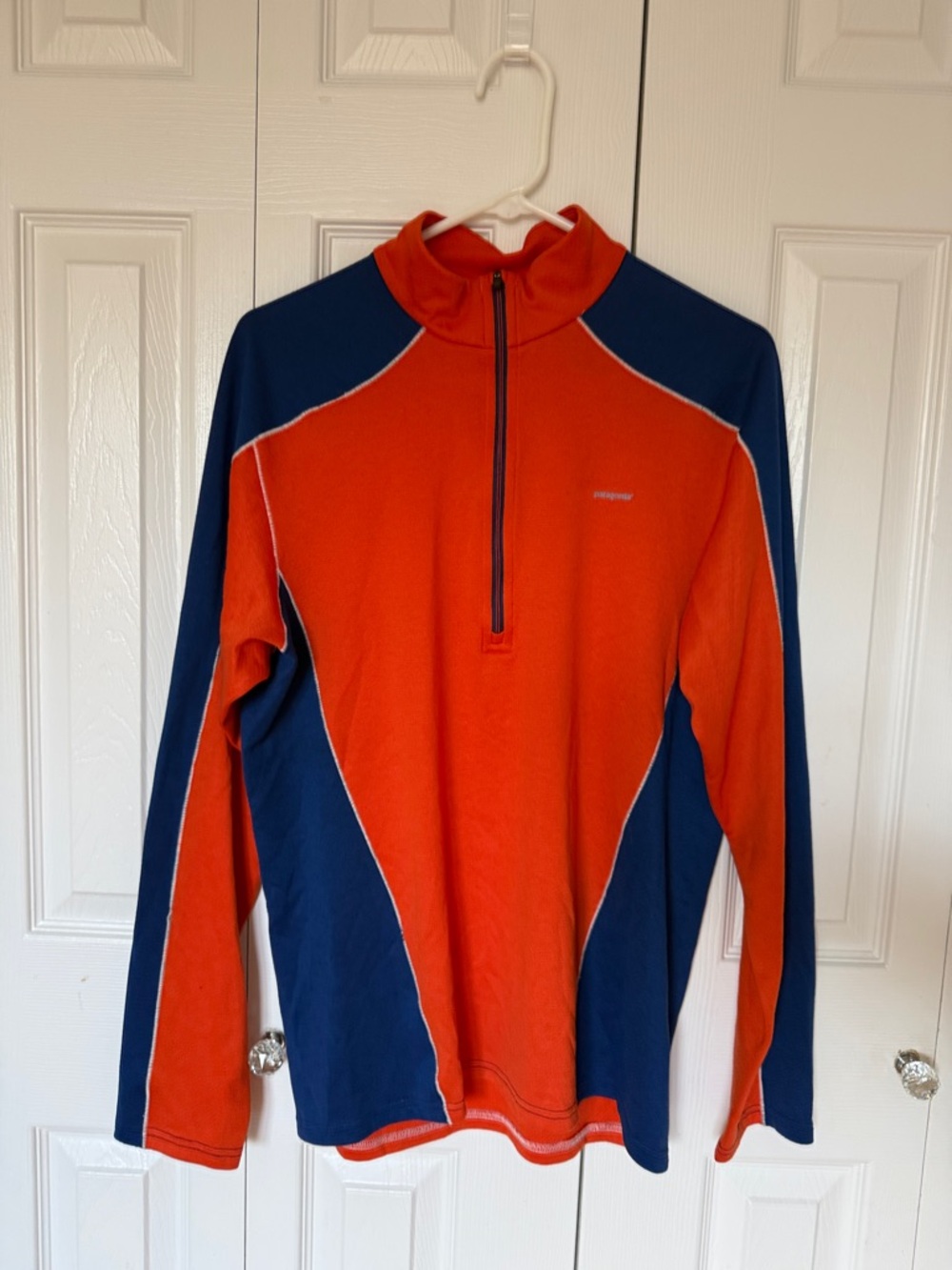 Patagonia Orange and Navy Colorblock Quarter-Zip Pullover